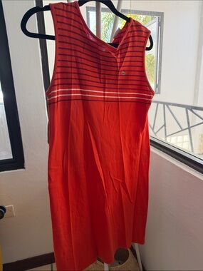 Lacoste Orange-Red Sleeveless Striped Knit Dress
